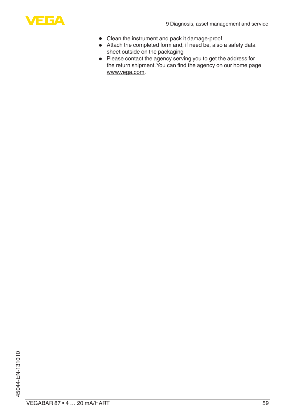 VEGA VEGABAR 87 4 … 20 mA_HART - Operating Instructions User Manual | Page 59 / 80