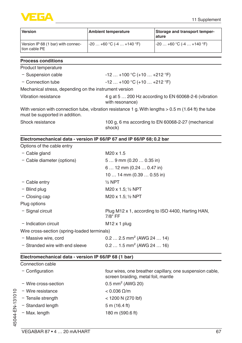 VEGA VEGABAR 87 4 … 20 mA_HART - Operating Instructions User Manual | Page 67 / 80