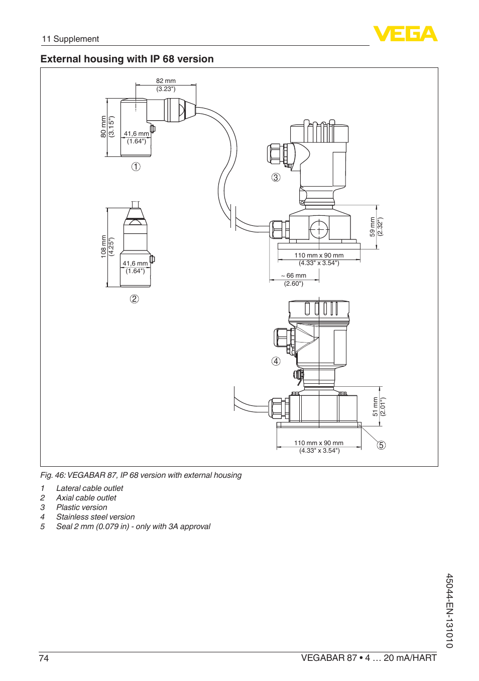 External housing with ip 68 version | VEGA VEGABAR 87 4 … 20 mA_HART - Operating Instructions User Manual | Page 74 / 80