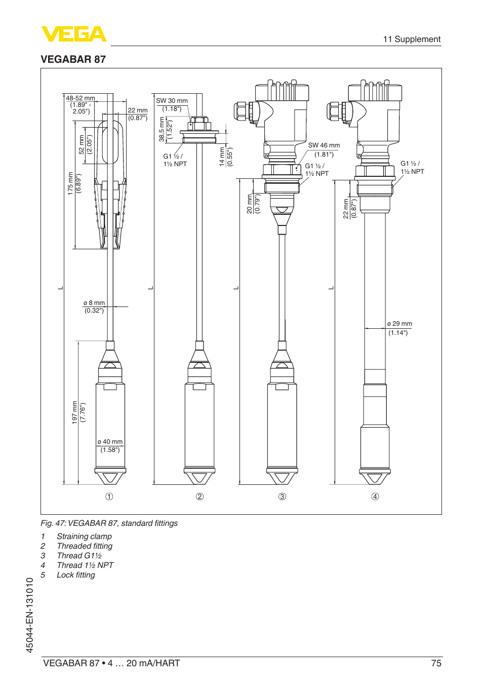 Vegabar 87, 11 supplement | VEGA VEGABAR 87 4 … 20 mA_HART - Operating Instructions User Manual | Page 75 / 80