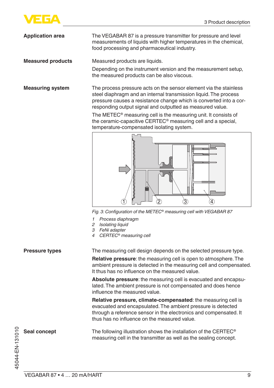 VEGA VEGABAR 87 4 … 20 mA_HART - Operating Instructions User Manual | Page 9 / 80