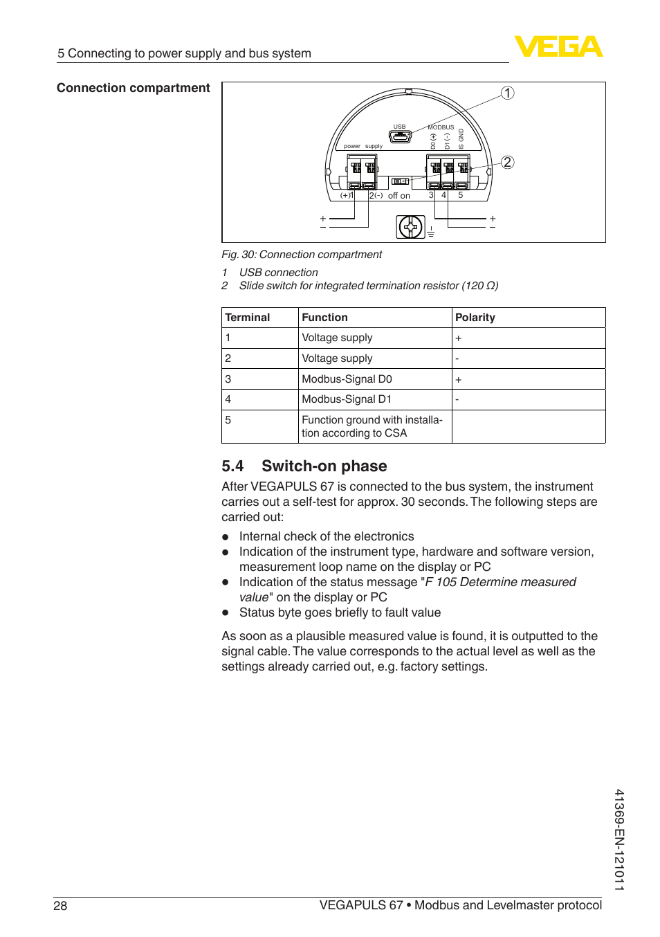 4 switch-on phase | VEGA VEGAPULS 67 (≥ 2.0.0 - ≥ 4.0.0) Modbus and Levelmaster protocol User Manual | Page 28 / 84