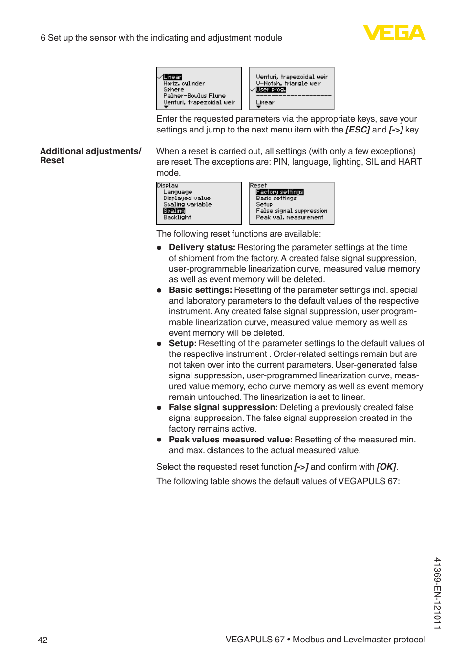 VEGA VEGAPULS 67 (≥ 2.0.0 - ≥ 4.0.0) Modbus and Levelmaster protocol User Manual | Page 42 / 84