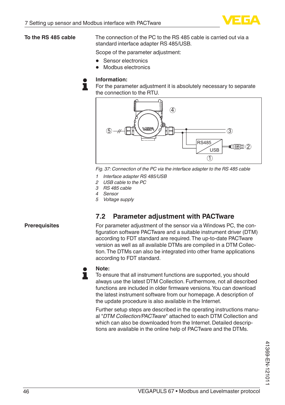 2 parameter adjustment with pactware | VEGA VEGAPULS 67 (≥ 2.0.0 - ≥ 4.0.0) Modbus and Levelmaster protocol User Manual | Page 46 / 84
