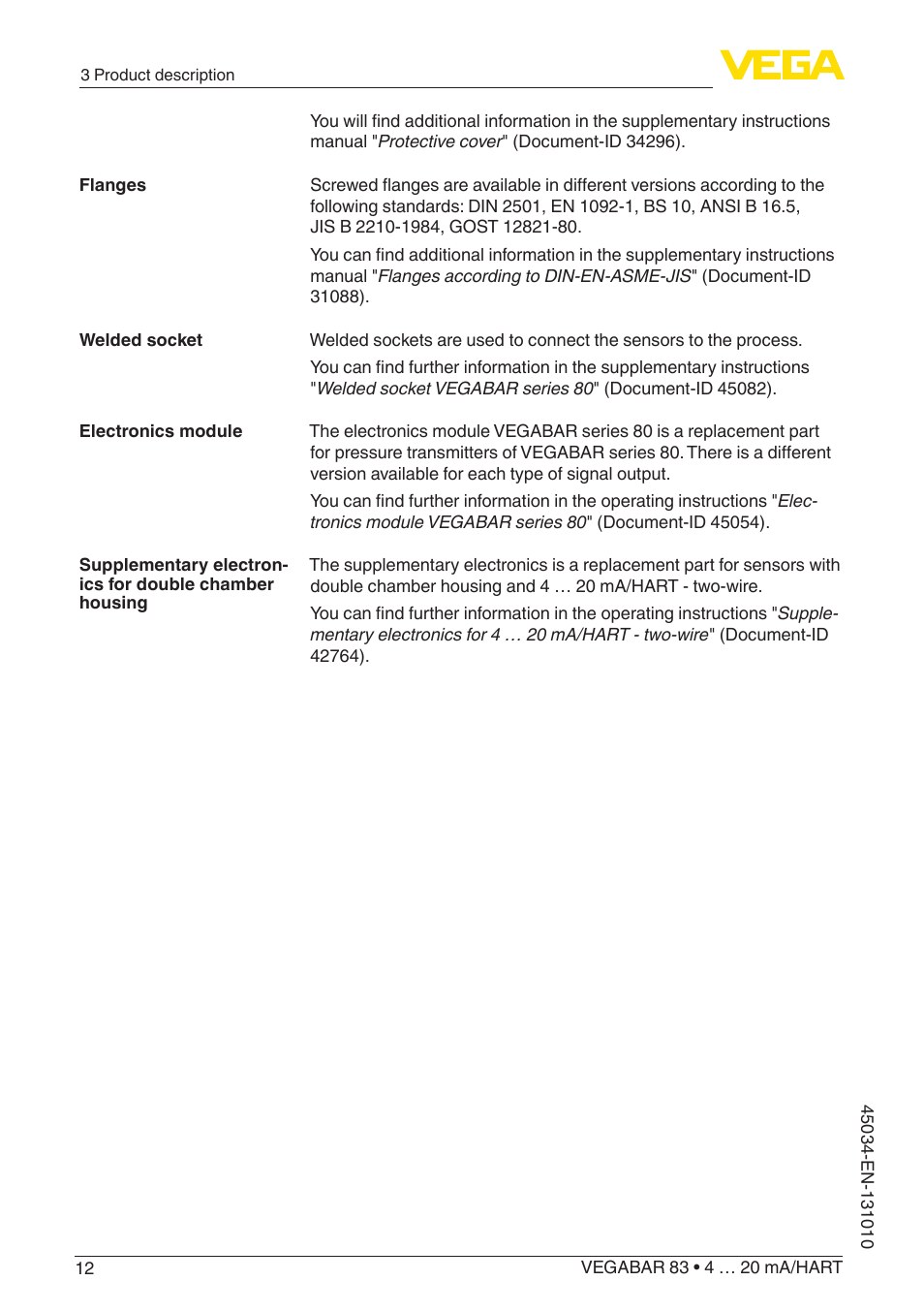 VEGA VEGABAR 83 4 … 20 mA_HART - Operating Instructions User Manual | Page 12 / 88