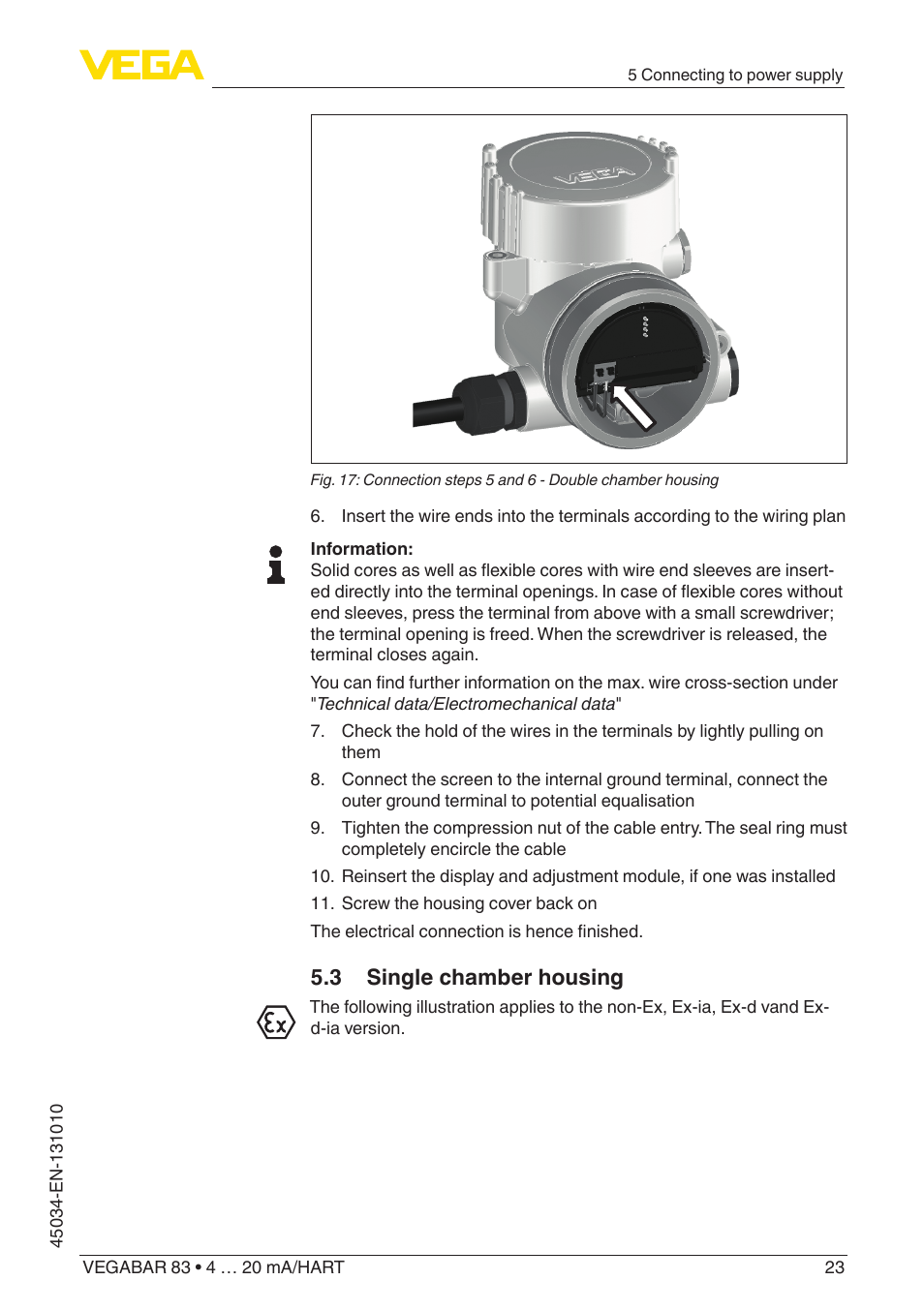 3 single chamber housing | VEGA VEGABAR 83 4 … 20 mA_HART - Operating Instructions User Manual | Page 23 / 88
