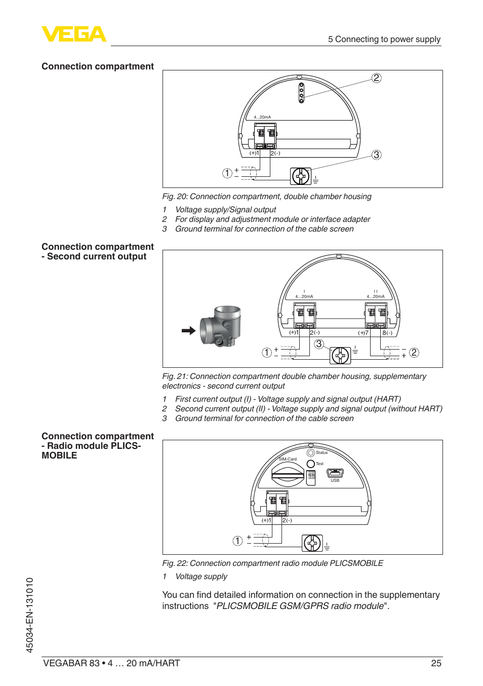 5 connecting to power supply | VEGA VEGABAR 83 4 … 20 mA_HART - Operating Instructions User Manual | Page 25 / 88