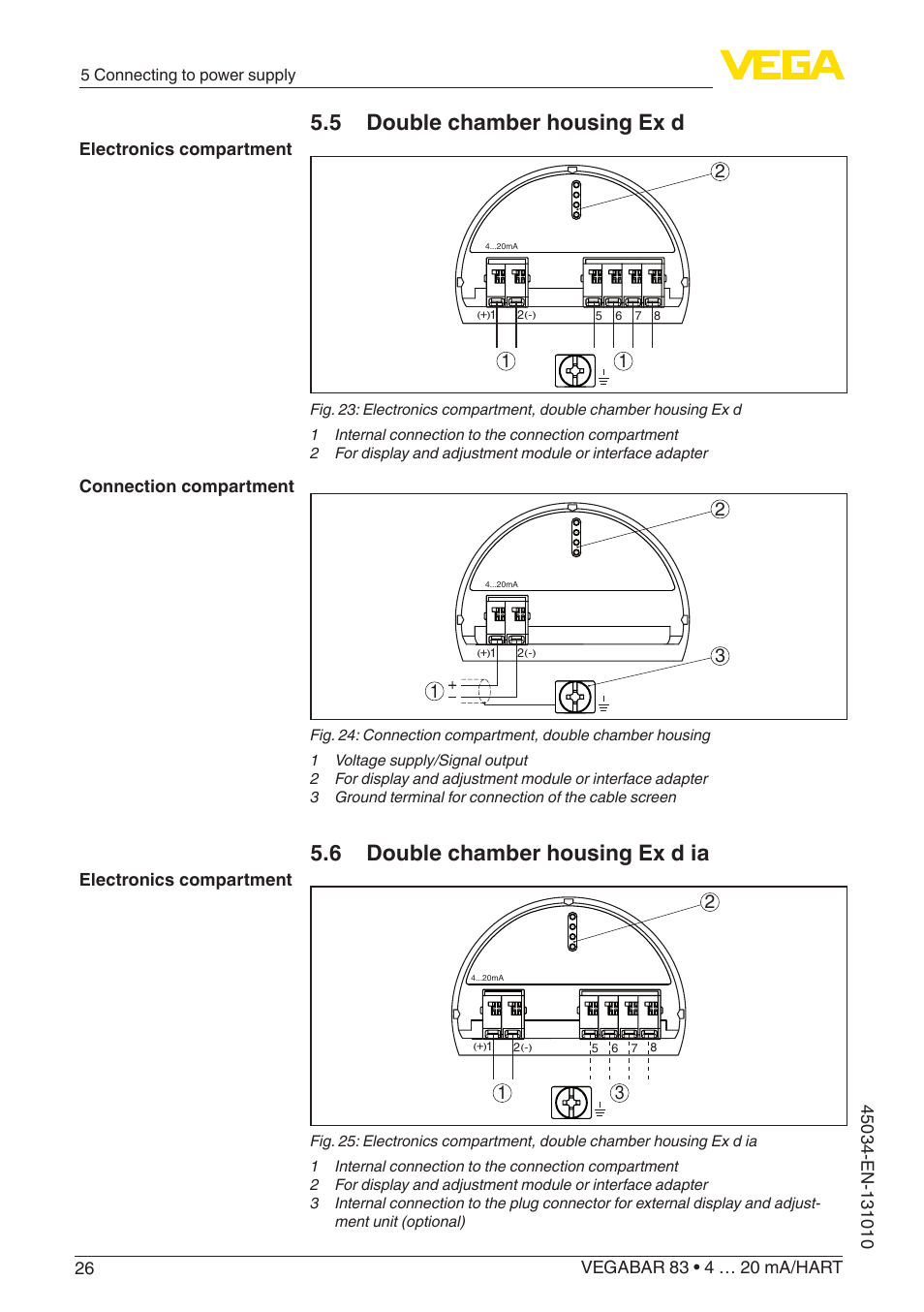 5 double chamber housing ex d, 6 double chamber housing ex d ia | VEGA VEGABAR 83 4 … 20 mA_HART - Operating Instructions User Manual | Page 26 / 88