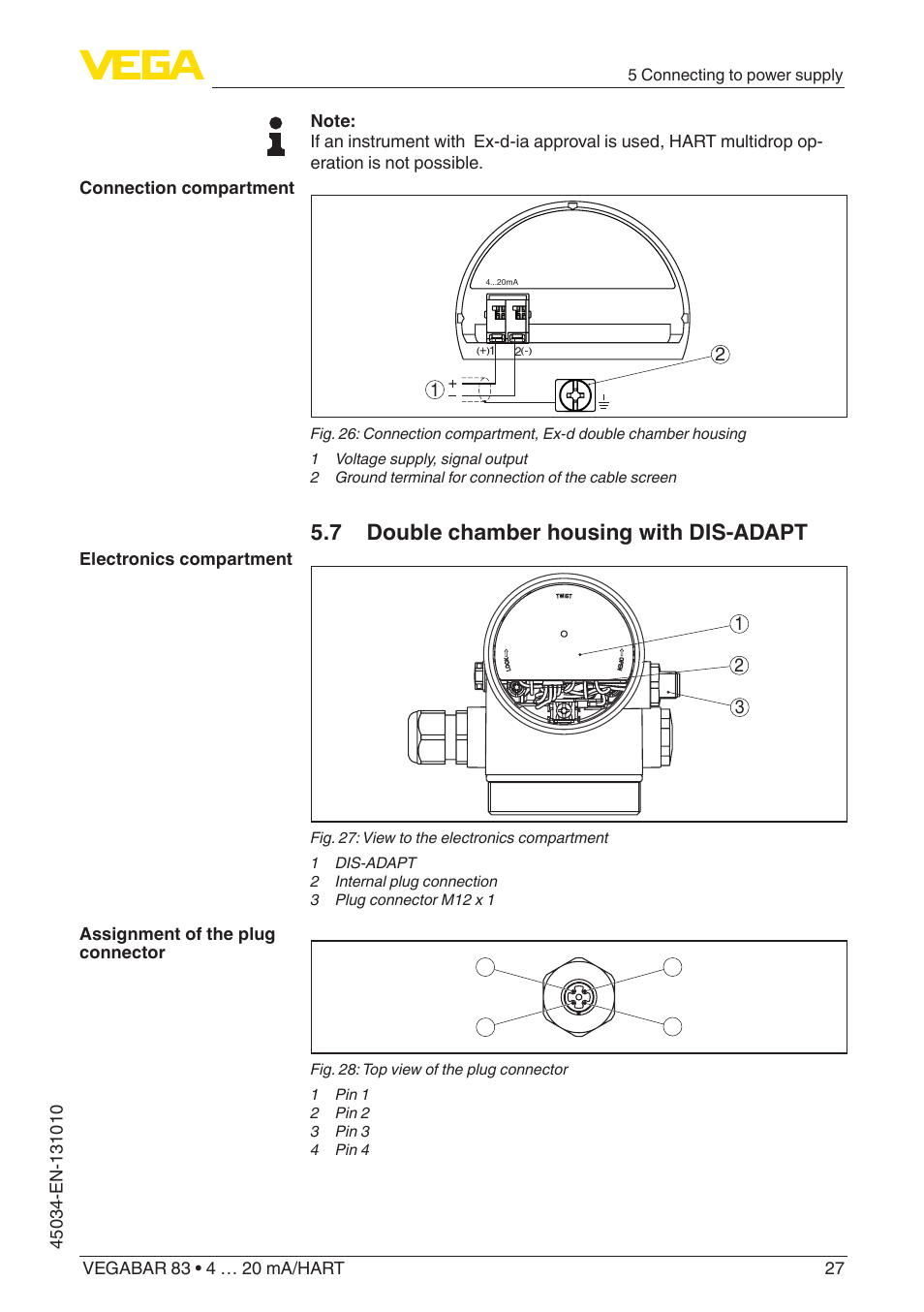 7 double chamber housing with dis-adapt | VEGA VEGABAR 83 4 … 20 mA_HART - Operating Instructions User Manual | Page 27 / 88