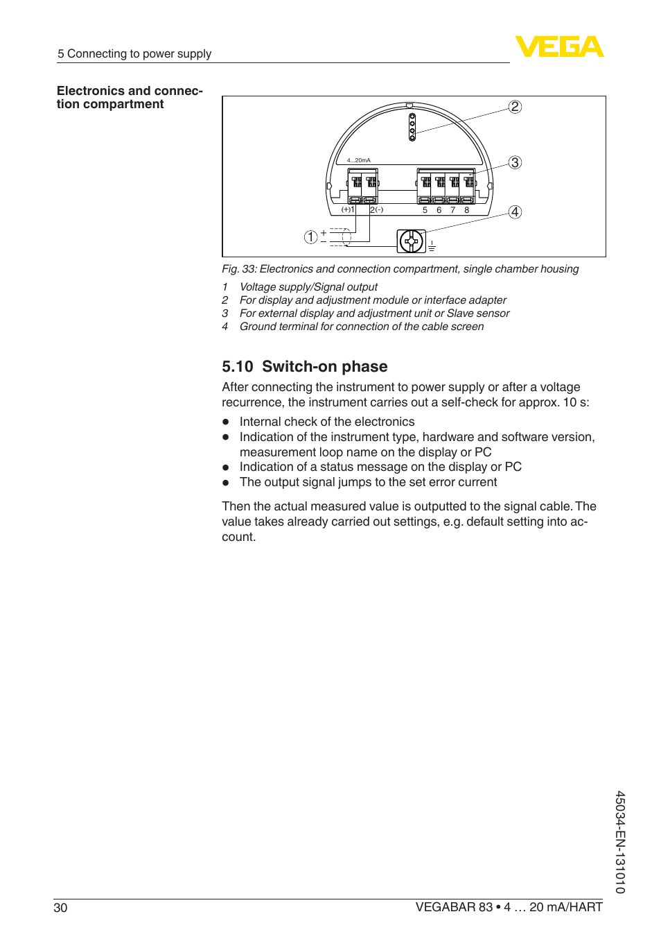 10 switch-on phase | VEGA VEGABAR 83 4 … 20 mA_HART - Operating Instructions User Manual | Page 30 / 88