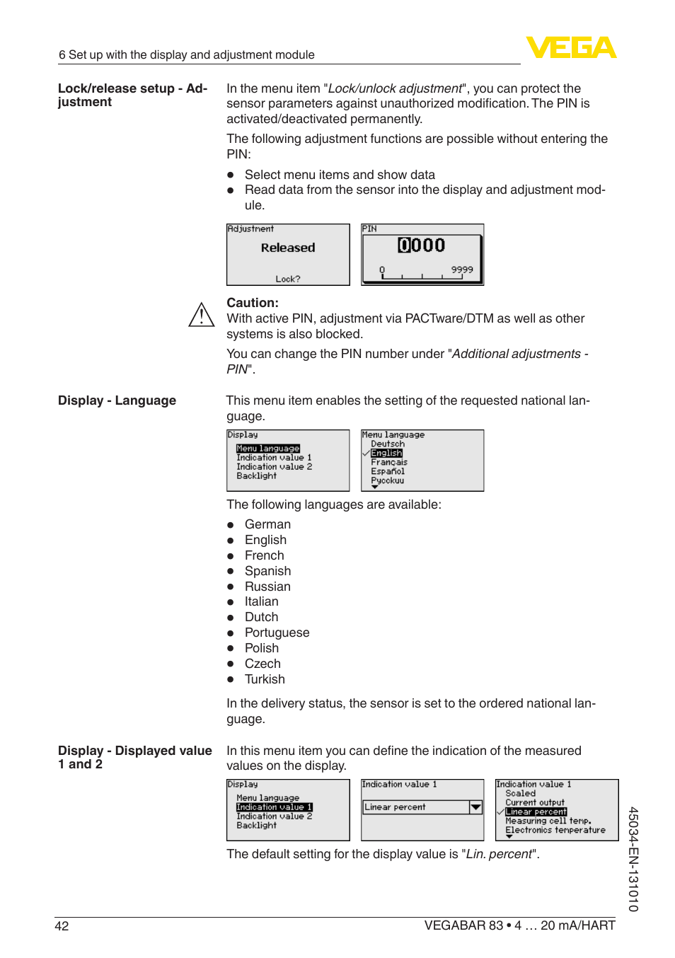 VEGA VEGABAR 83 4 … 20 mA_HART - Operating Instructions User Manual | Page 42 / 88