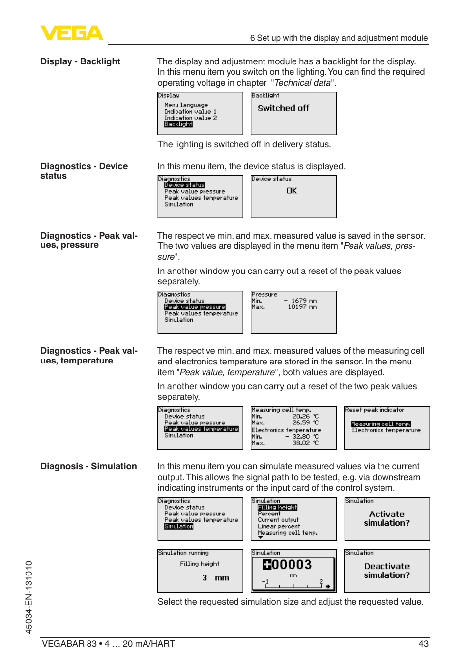 VEGA VEGABAR 83 4 … 20 mA_HART - Operating Instructions User Manual | Page 43 / 88