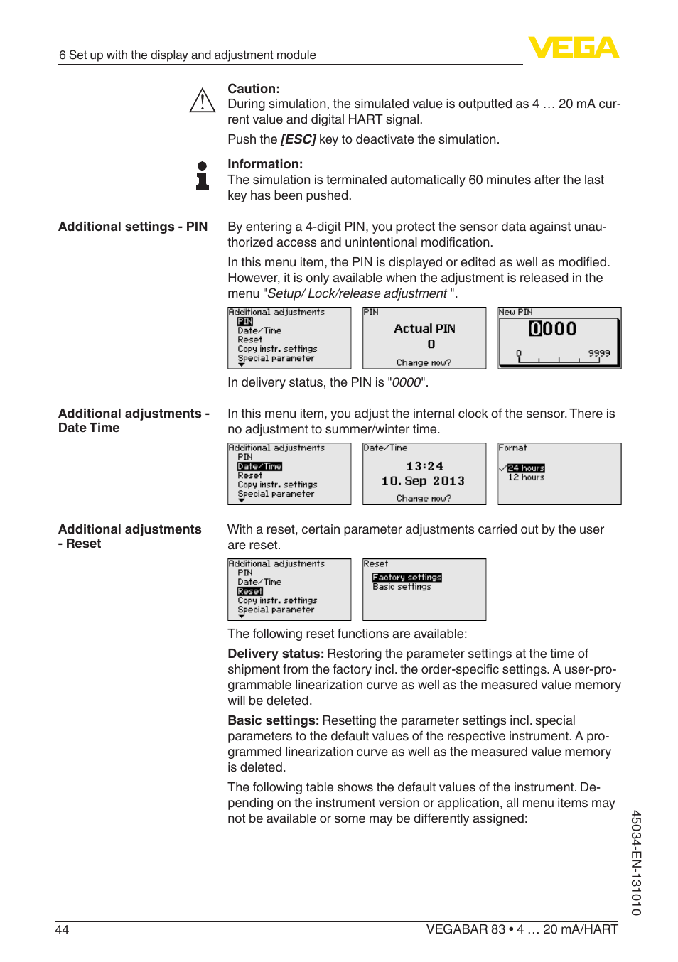 VEGA VEGABAR 83 4 … 20 mA_HART - Operating Instructions User Manual | Page 44 / 88
