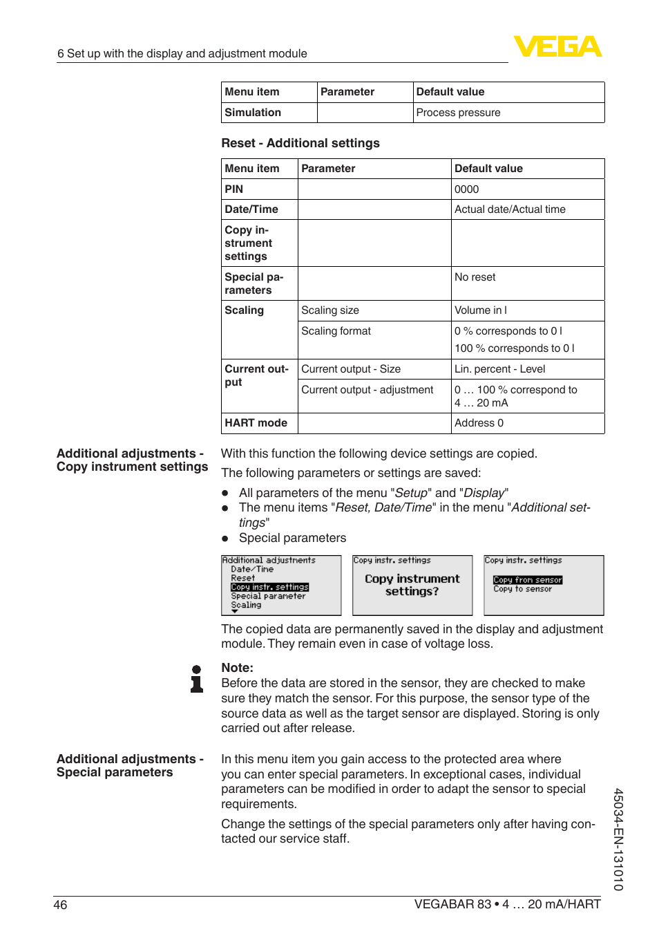 VEGA VEGABAR 83 4 … 20 mA_HART - Operating Instructions User Manual | Page 46 / 88