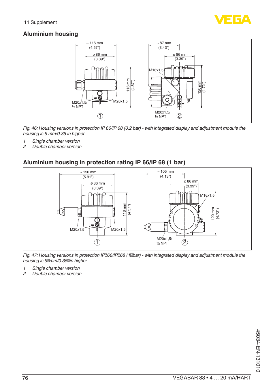 Aluminium housing | VEGA VEGABAR 83 4 … 20 mA_HART - Operating Instructions User Manual | Page 76 / 88