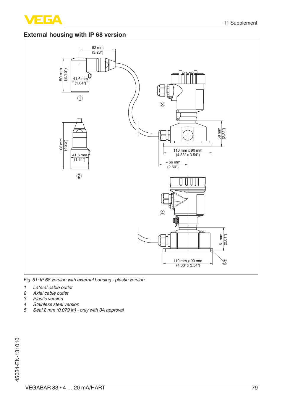 External housing with ip 68 version | VEGA VEGABAR 83 4 … 20 mA_HART - Operating Instructions User Manual | Page 79 / 88