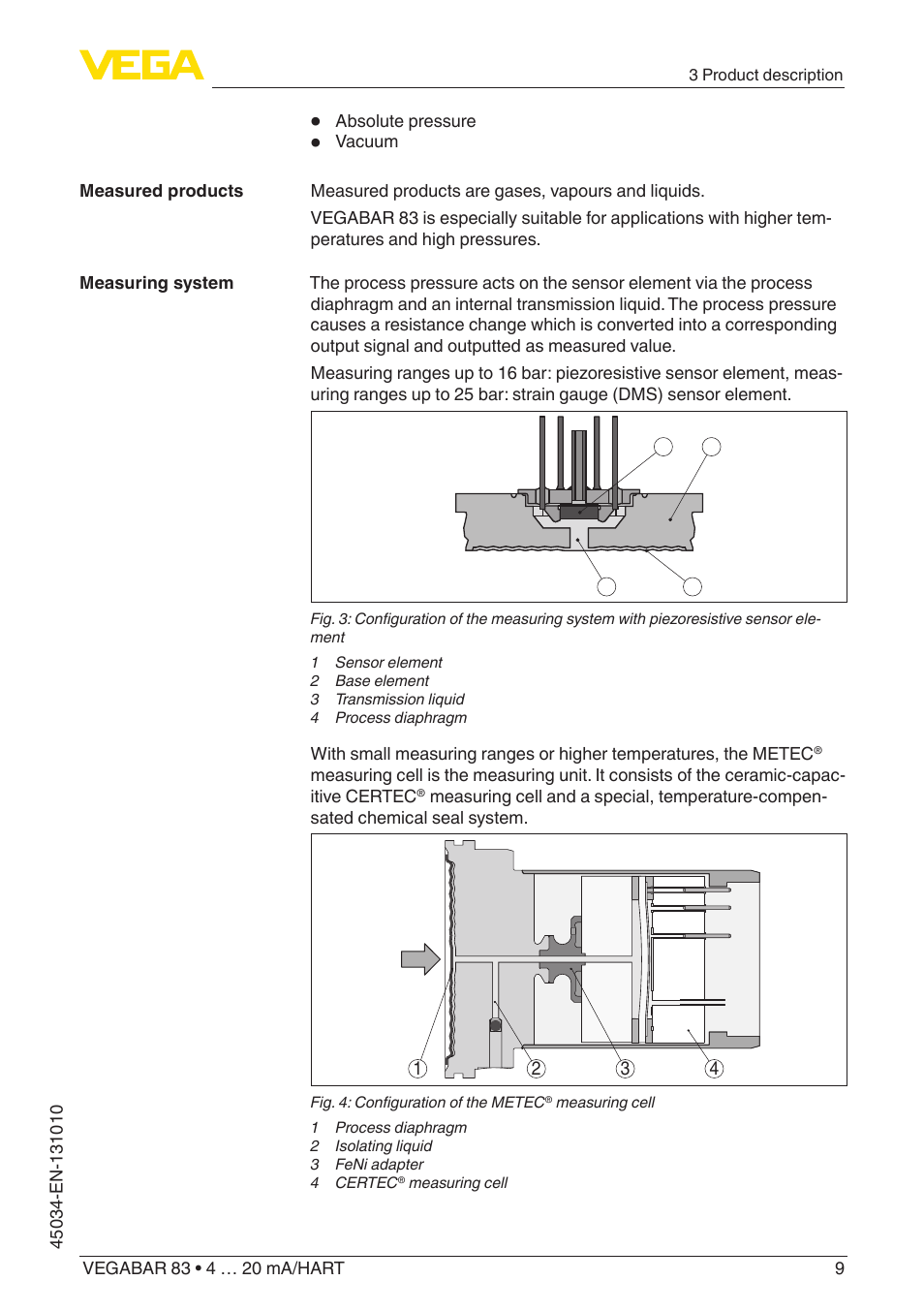 VEGA VEGABAR 83 4 … 20 mA_HART - Operating Instructions User Manual | Page 9 / 88