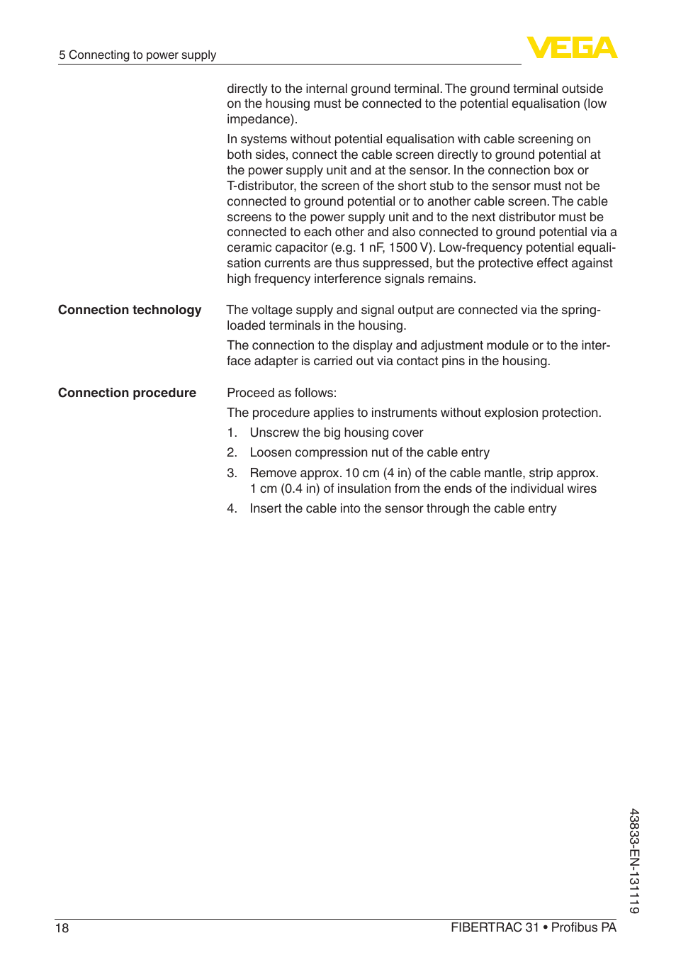 VEGA FIBERTRAC 31 Profibus PA User Manual | Page 18 / 88