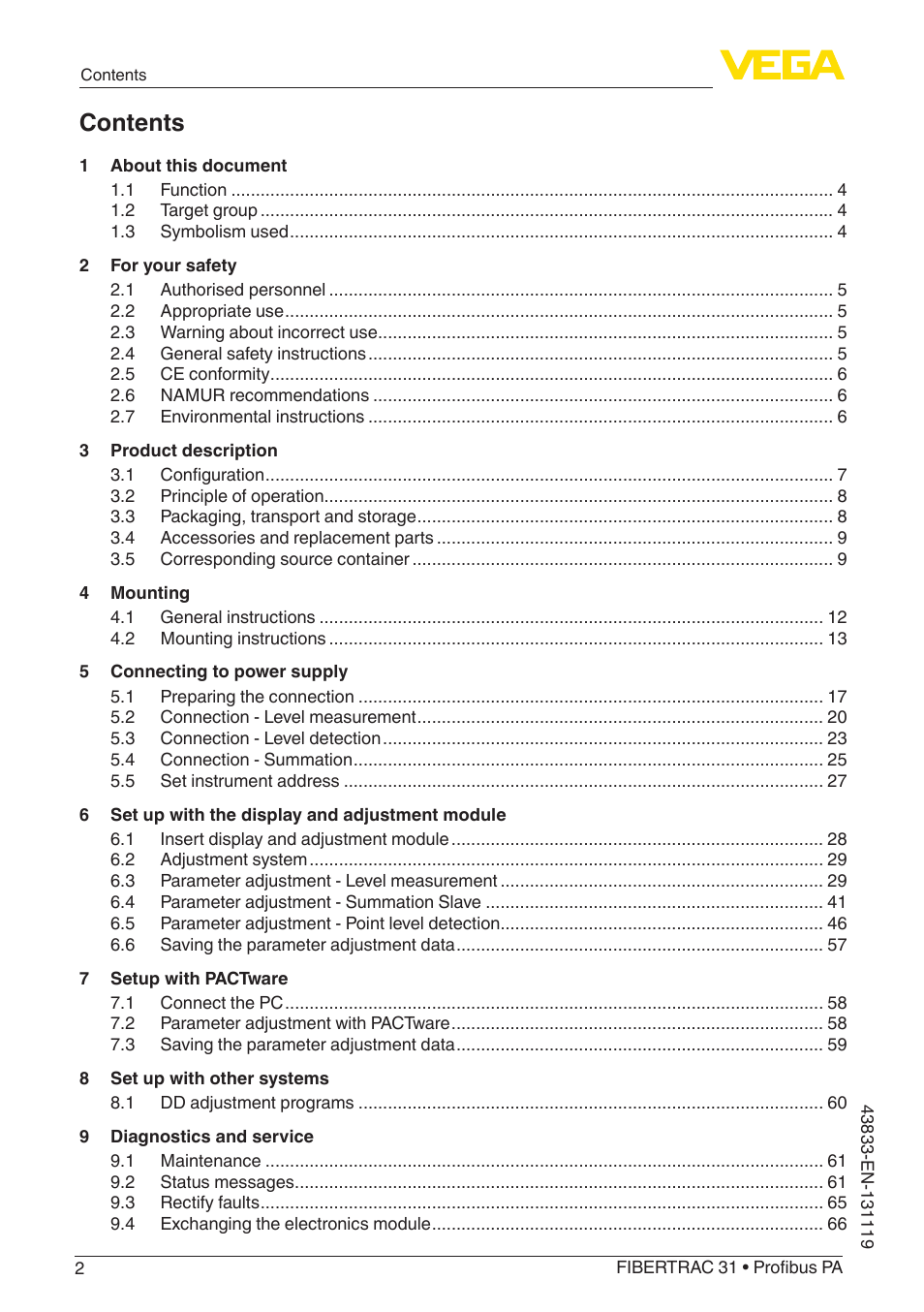 VEGA FIBERTRAC 31 Profibus PA User Manual | Page 2 / 88