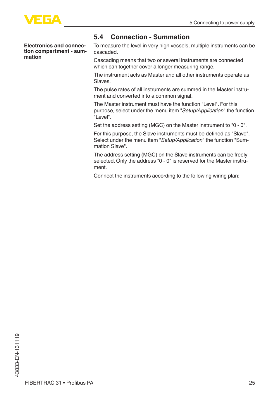 4 connection - summation | VEGA FIBERTRAC 31 Profibus PA User Manual | Page 25 / 88