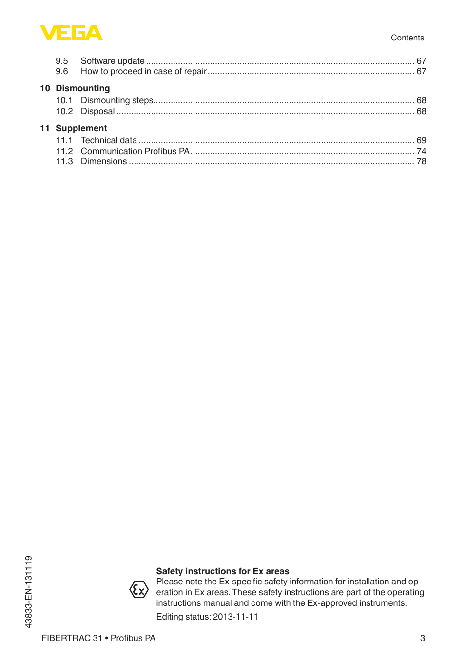 VEGA FIBERTRAC 31 Profibus PA User Manual | Page 3 / 88