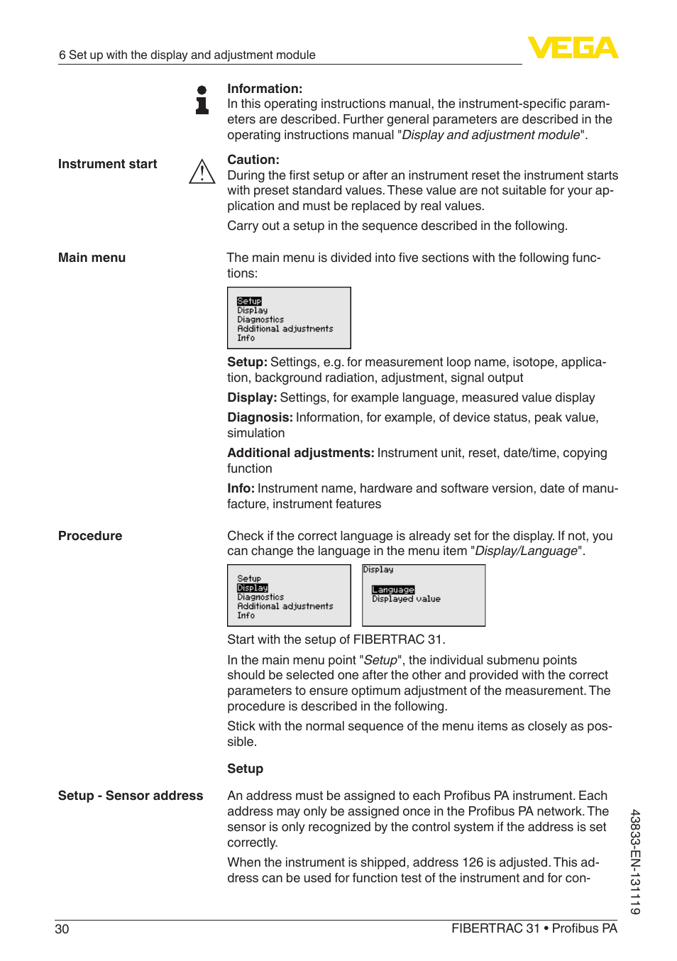VEGA FIBERTRAC 31 Profibus PA User Manual | Page 30 / 88