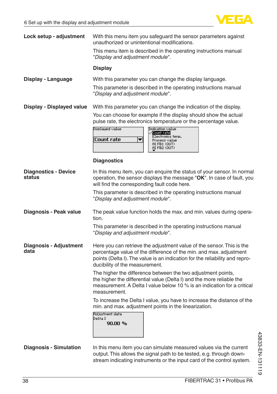 VEGA FIBERTRAC 31 Profibus PA User Manual | Page 38 / 88