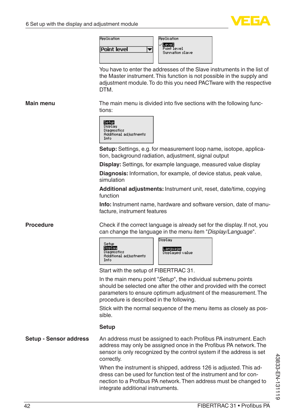VEGA FIBERTRAC 31 Profibus PA User Manual | Page 42 / 88