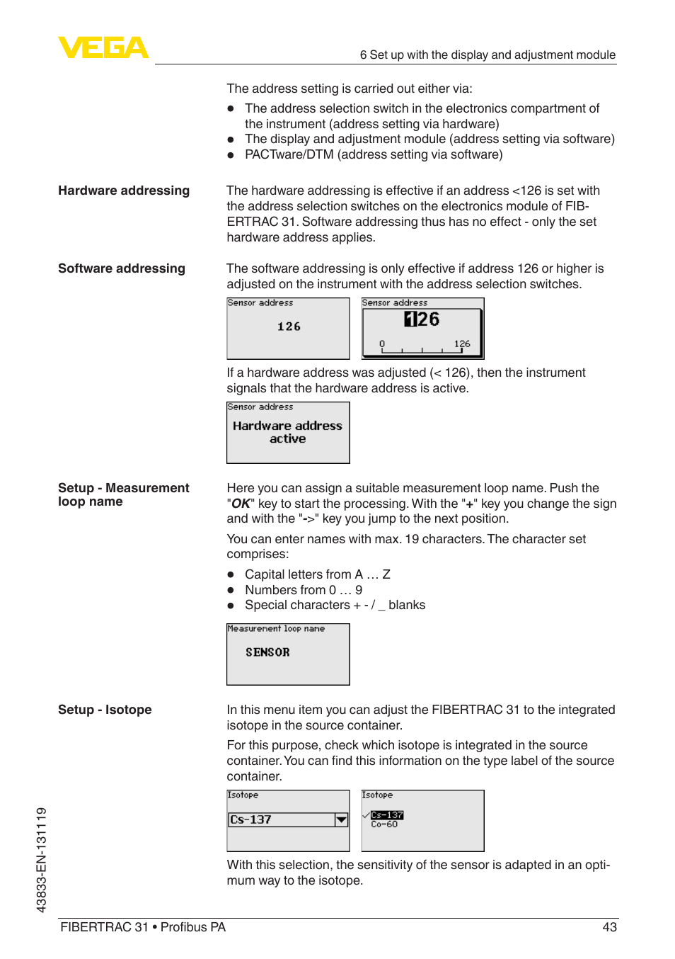 VEGA FIBERTRAC 31 Profibus PA User Manual | Page 43 / 88