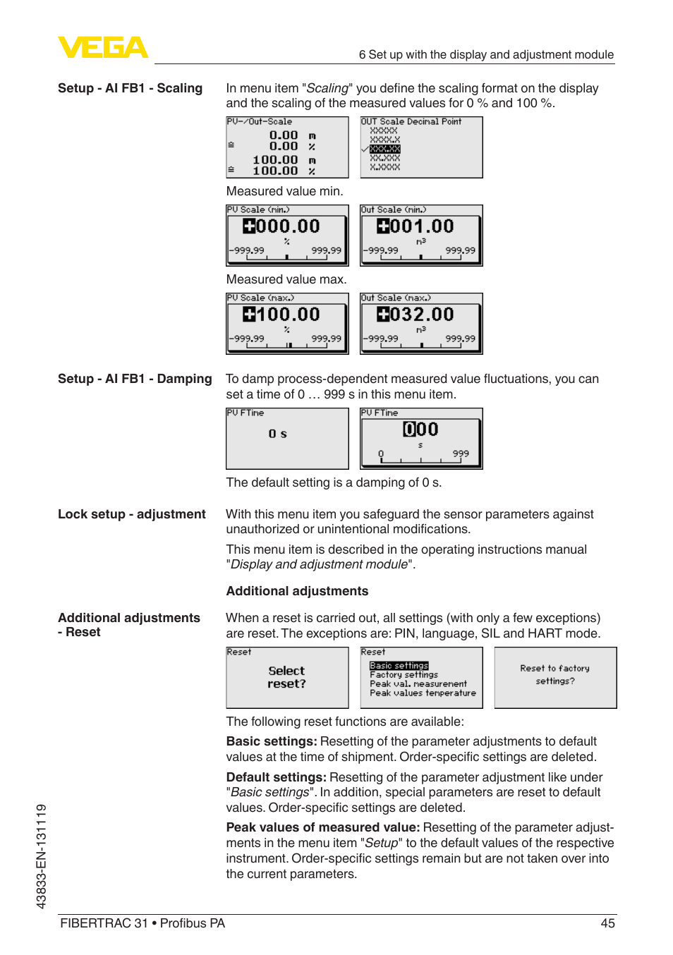 VEGA FIBERTRAC 31 Profibus PA User Manual | Page 45 / 88