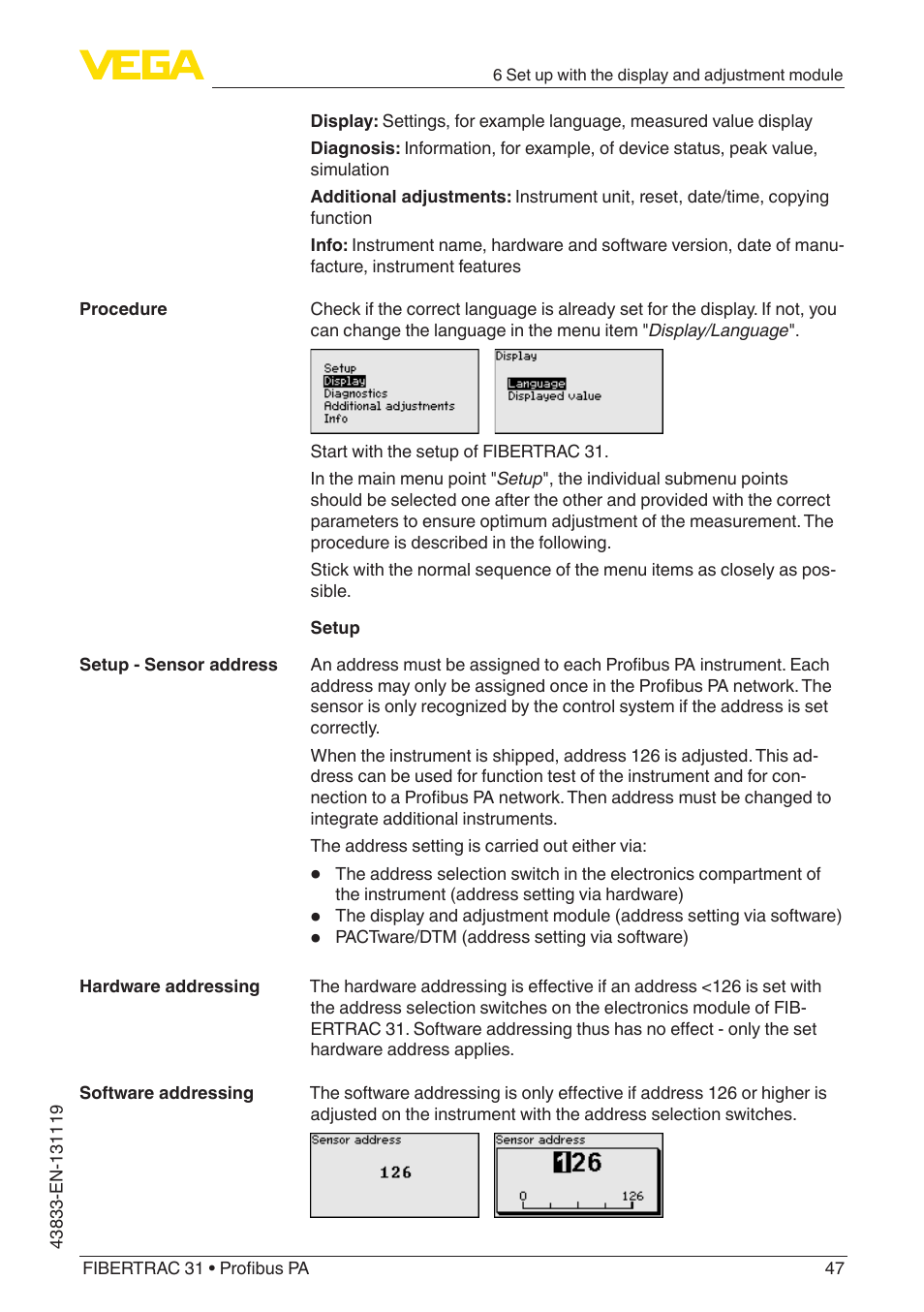 VEGA FIBERTRAC 31 Profibus PA User Manual | Page 47 / 88