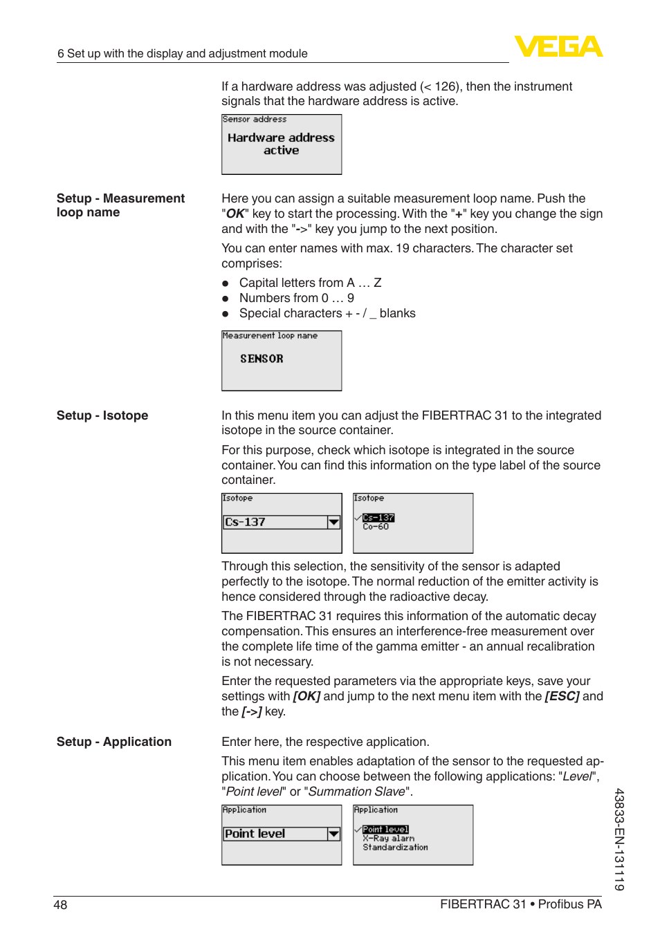 VEGA FIBERTRAC 31 Profibus PA User Manual | Page 48 / 88