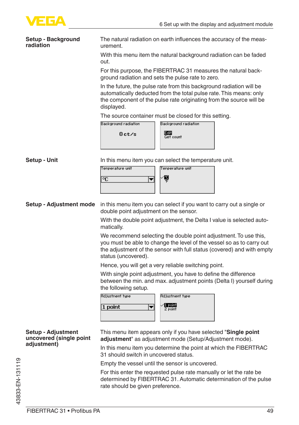 VEGA FIBERTRAC 31 Profibus PA User Manual | Page 49 / 88