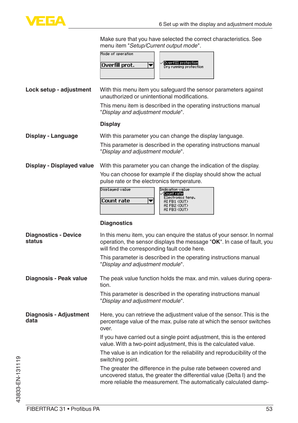 VEGA FIBERTRAC 31 Profibus PA User Manual | Page 53 / 88