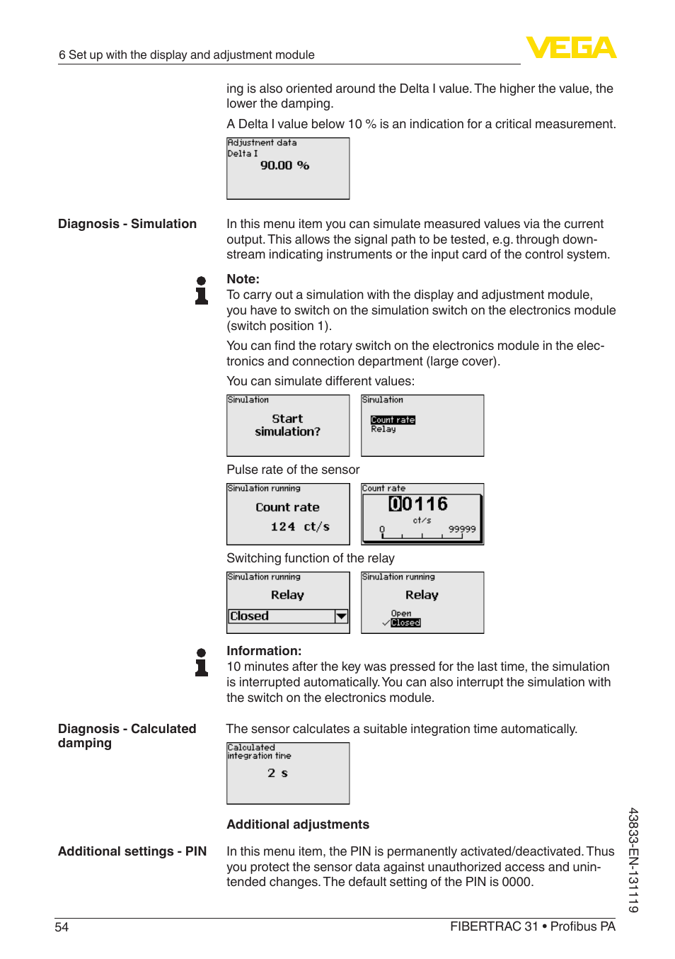VEGA FIBERTRAC 31 Profibus PA User Manual | Page 54 / 88