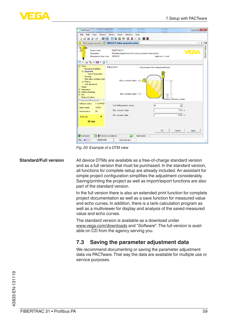 3 saving the parameter adjustment data | VEGA FIBERTRAC 31 Profibus PA User Manual | Page 59 / 88