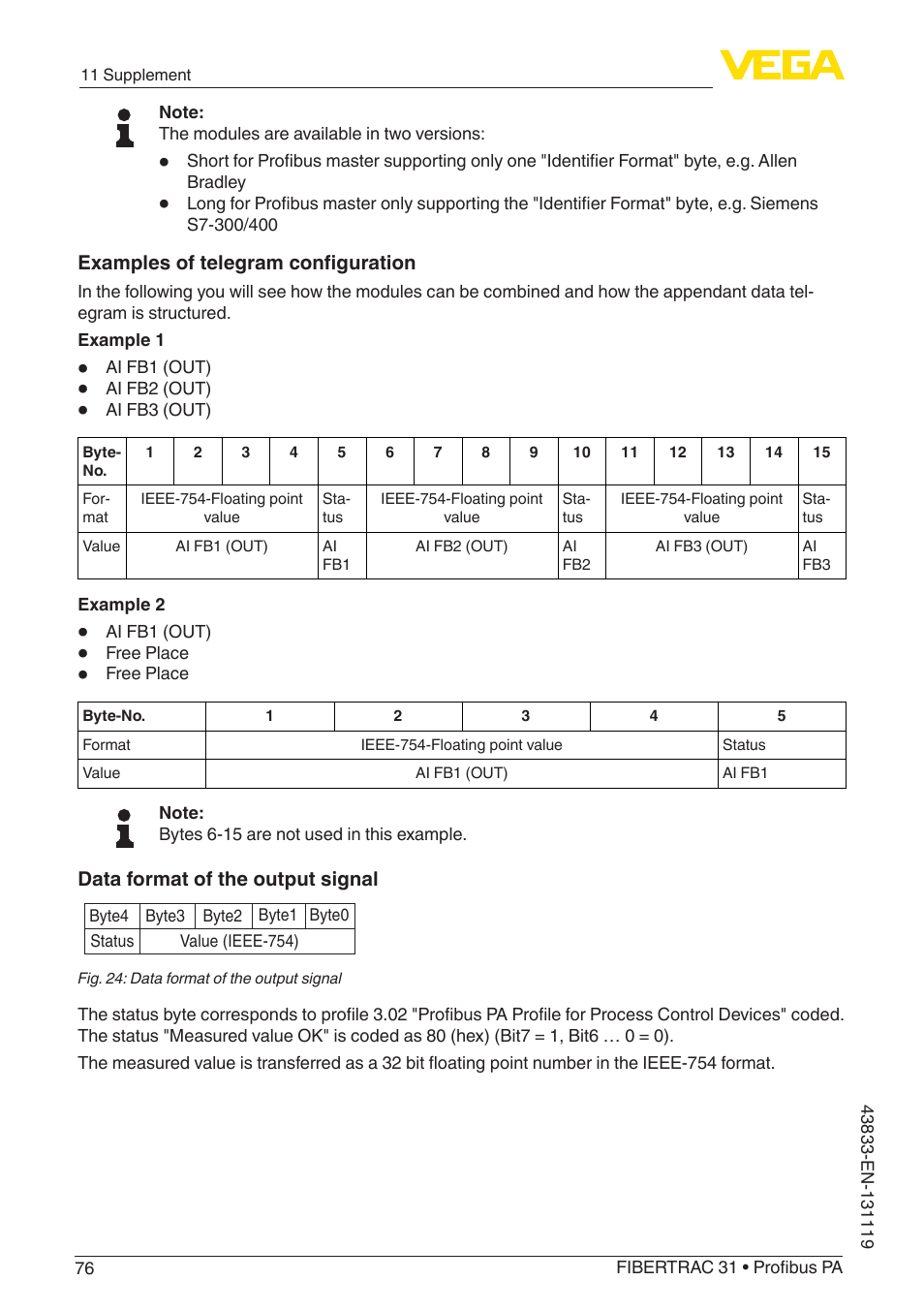 VEGA FIBERTRAC 31 Profibus PA User Manual | Page 76 / 88