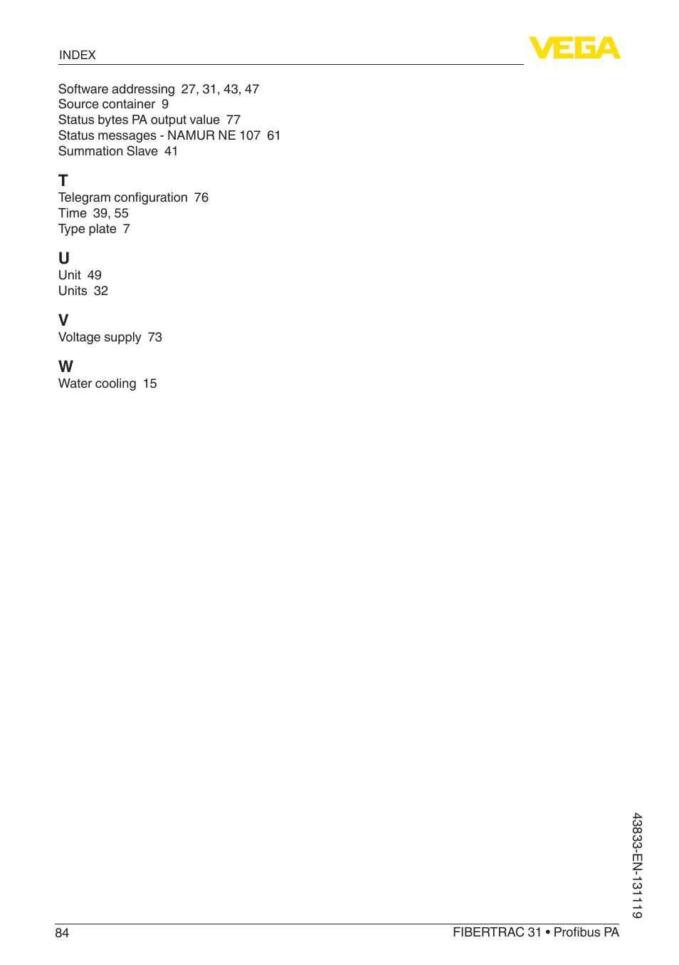 VEGA FIBERTRAC 31 Profibus PA User Manual | Page 84 / 88
