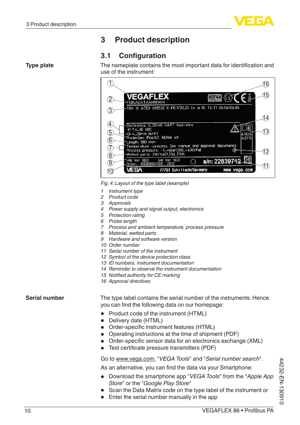 3 product description, 1 configuration | VEGA VEGAFLEX 86 Profibus PA User Manual | Page 10 / 108