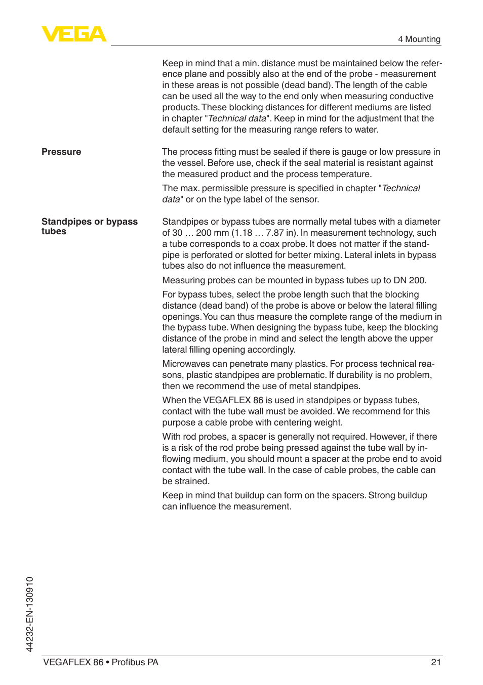 VEGA VEGAFLEX 86 Profibus PA User Manual | Page 21 / 108