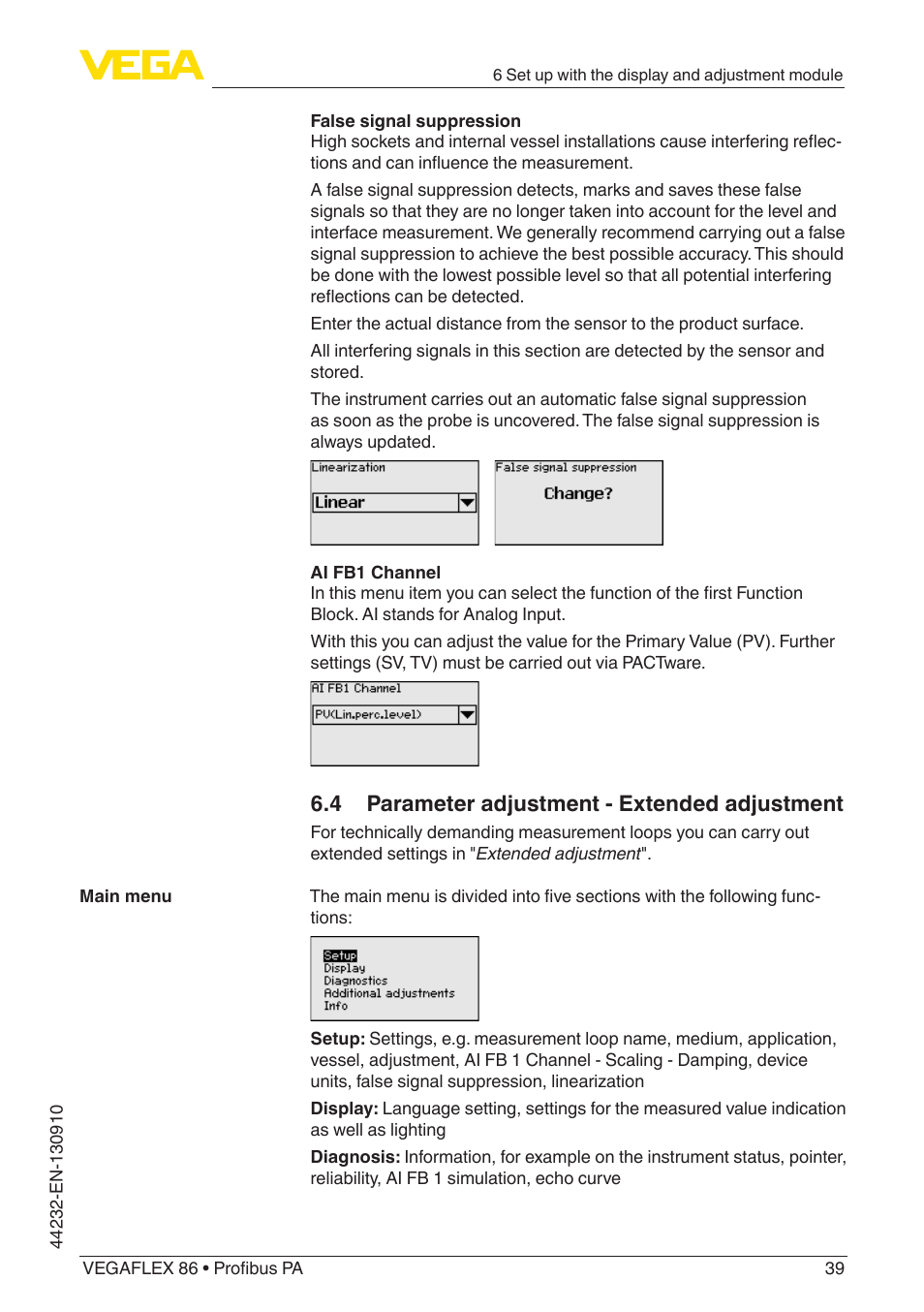 4 parameter adjustment - extended adjustment | VEGA VEGAFLEX 86 Profibus PA User Manual | Page 39 / 108