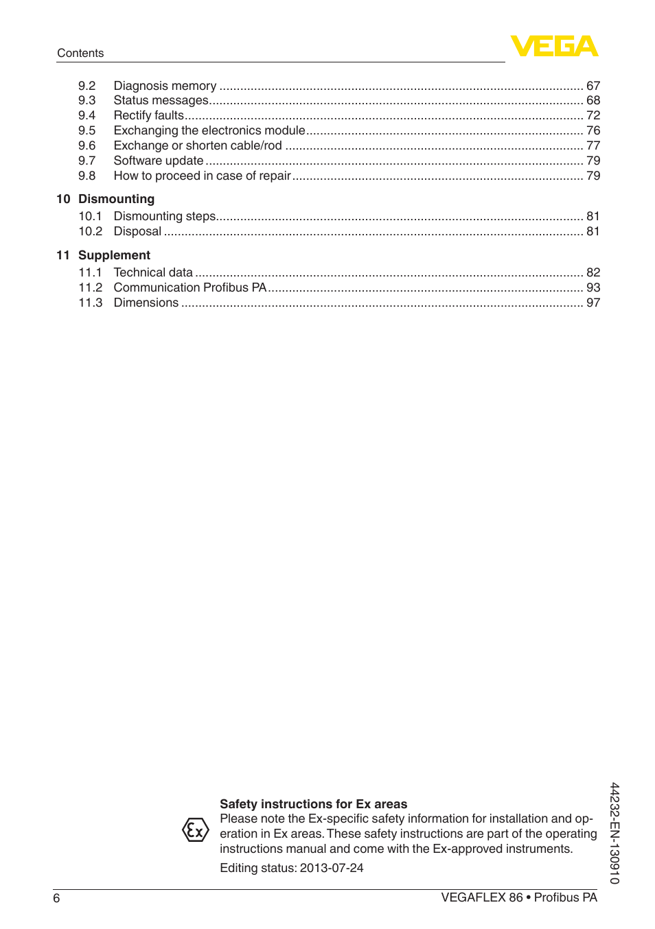 VEGA VEGAFLEX 86 Profibus PA User Manual | Page 6 / 108