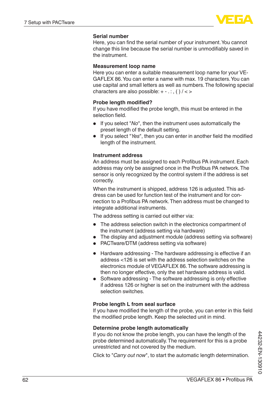 VEGA VEGAFLEX 86 Profibus PA User Manual | Page 62 / 108