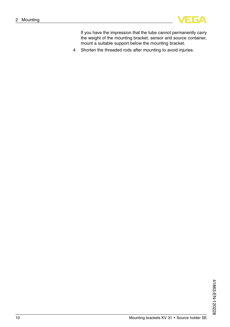 VEGA KV 31 Mounting brackets For tubes with ø 50…100 mm User Manual | Page 10 / 20