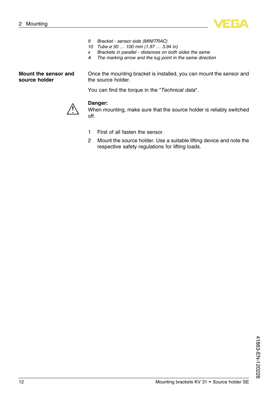 VEGA KV 31 Mounting brackets For tubes with ø 50…100 mm User Manual | Page 12 / 20