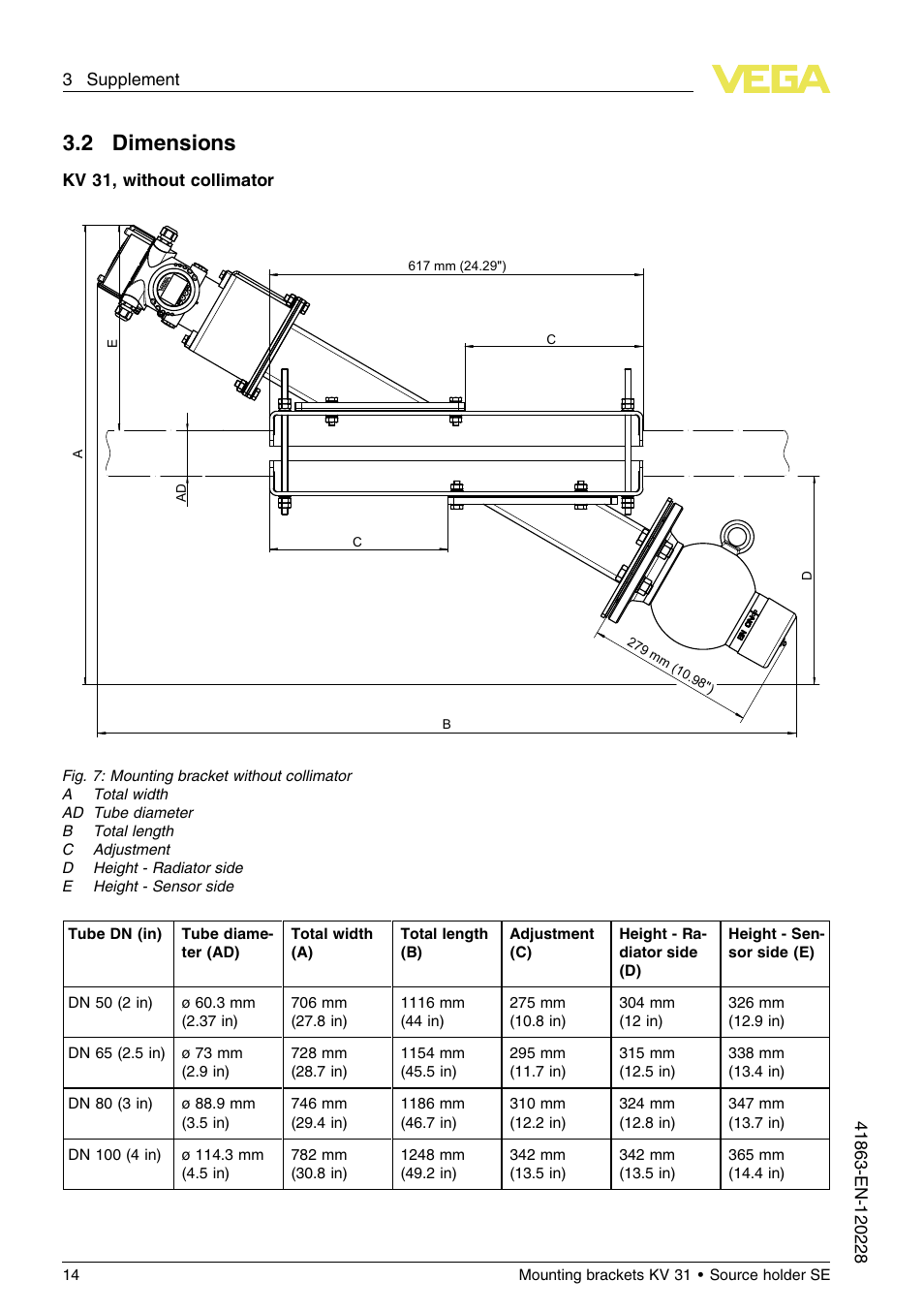 2 dimensions | VEGA KV 31 Mounting brackets For tubes with ø 50…100 mm User Manual | Page 14 / 20