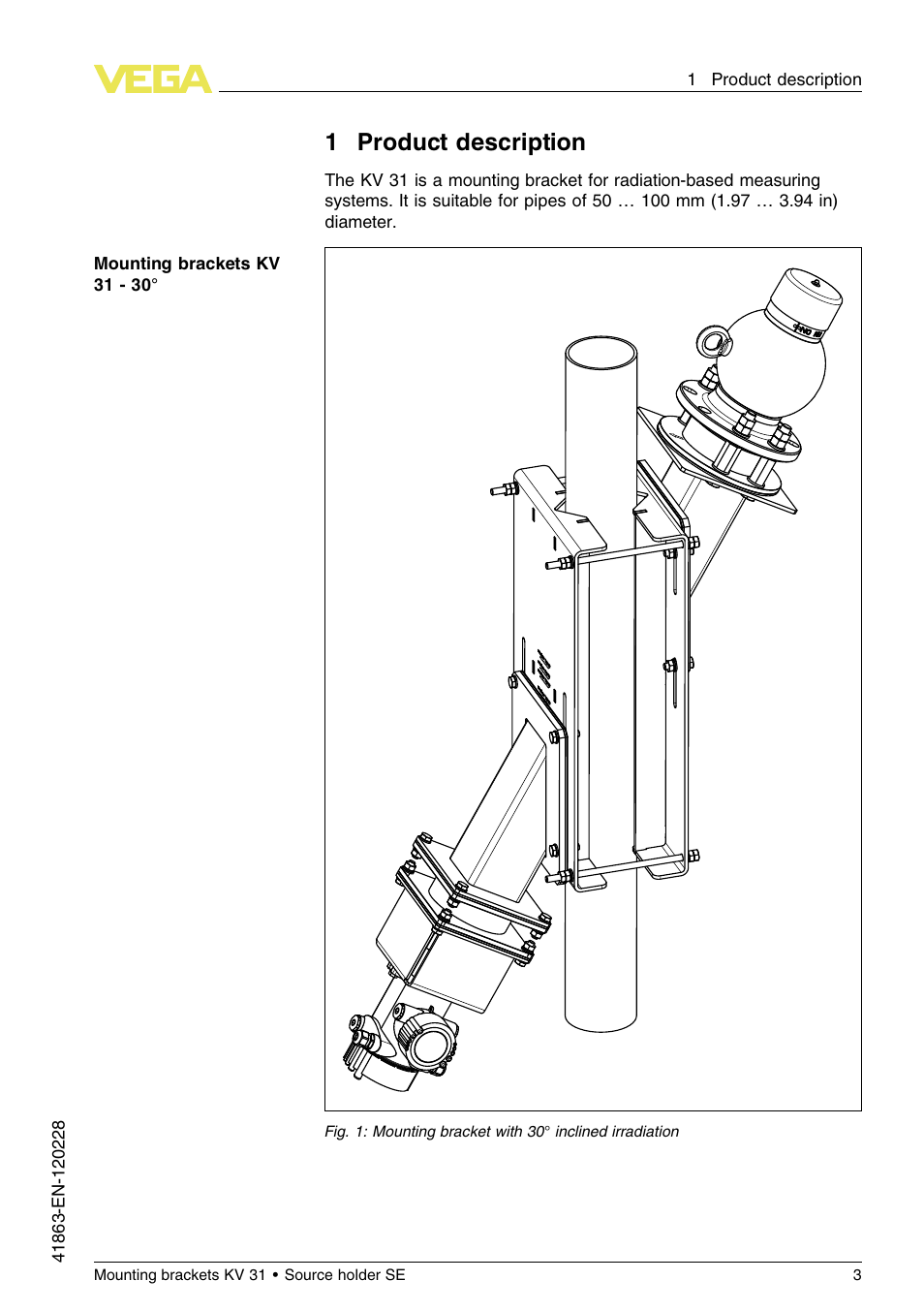 1 product description, 1product description | VEGA KV 31 Mounting brackets For tubes with ø 50…100 mm User Manual | Page 3 / 20