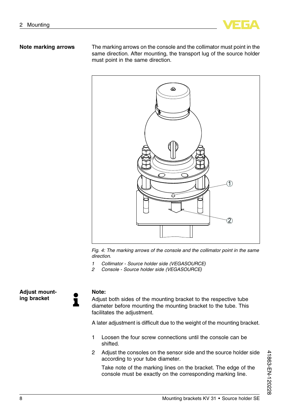 VEGA KV 31 Mounting brackets For tubes with ø 50…100 mm User Manual | Page 8 / 20