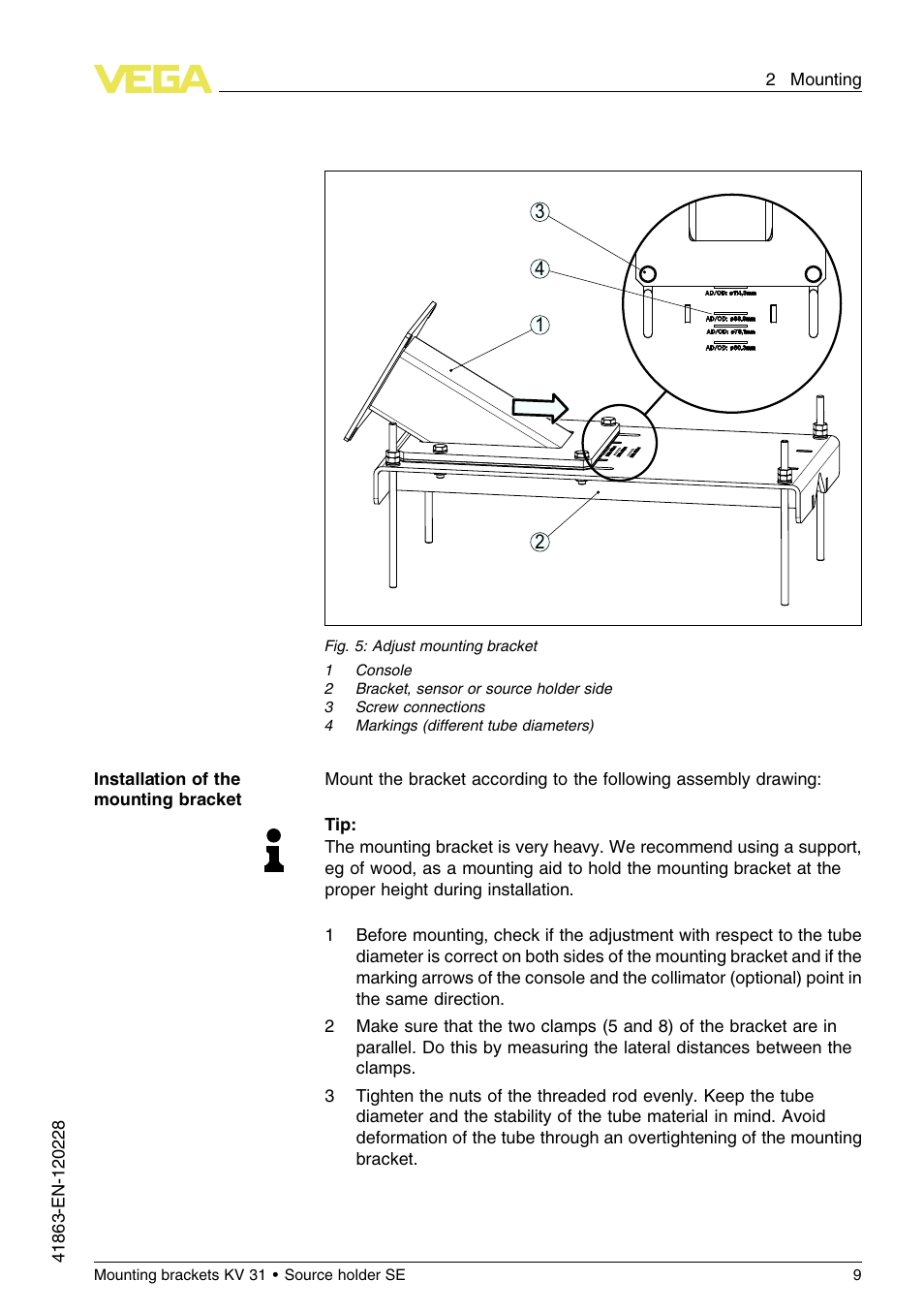 VEGA KV 31 Mounting brackets For tubes with ø 50…100 mm User Manual | Page 9 / 20