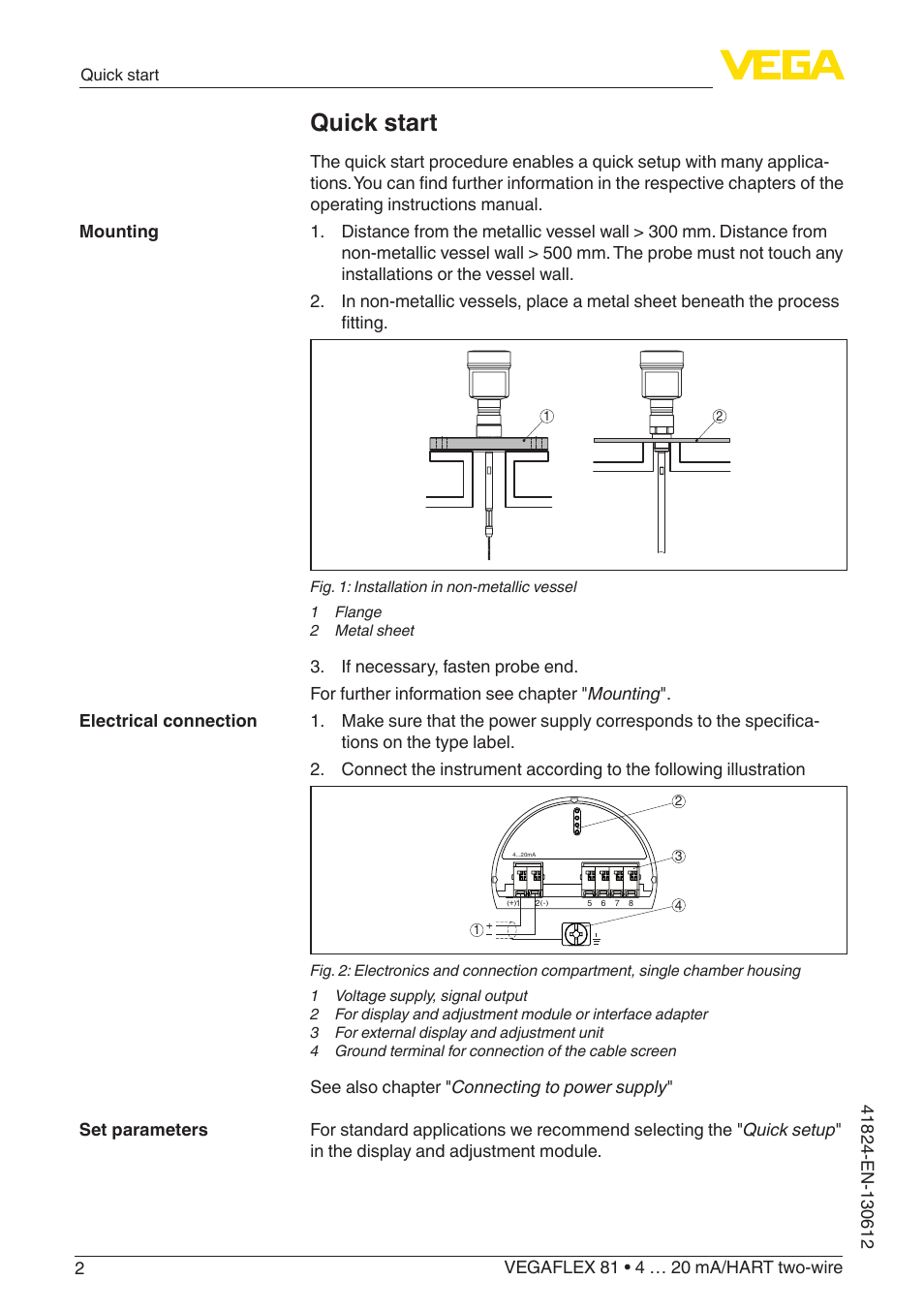 Quick start | VEGA VEGAFLEX 81 4 … 20 mA_HART two-wire User Manual | Page 2 / 100